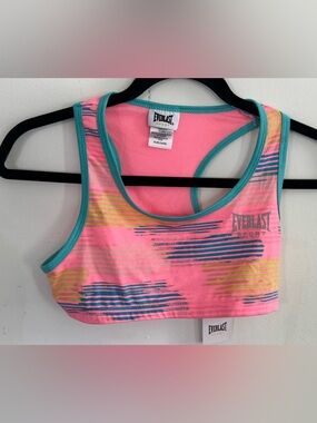 Everlast Pink Sports Bra with Teal Trim and Neon Stripe Accents
